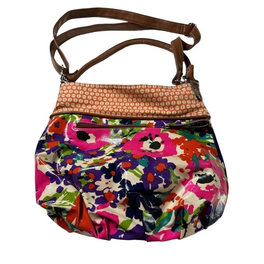 Plum Floral Coated Canvas Crossbody Bag Multi-Color Hobo Shoulder Bag